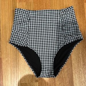 Aerie Black and White Plaid High-Waisted Bikini Bottom - Size Small